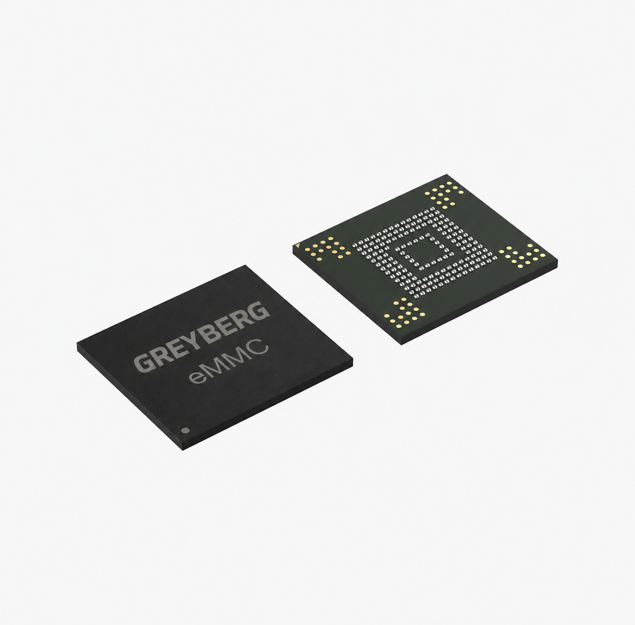 GREYBERG emmc product illustration showing package top and underside